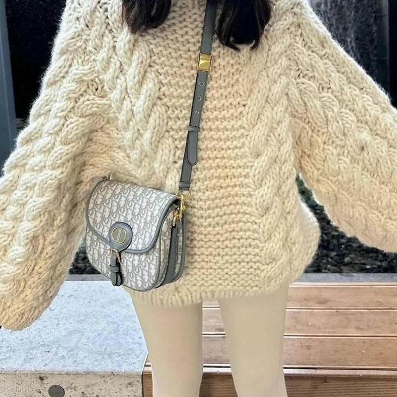 Street-Wave Women Chunky Knit Sweater With Oversized Sleeves Cozy Warm Wool Jumper