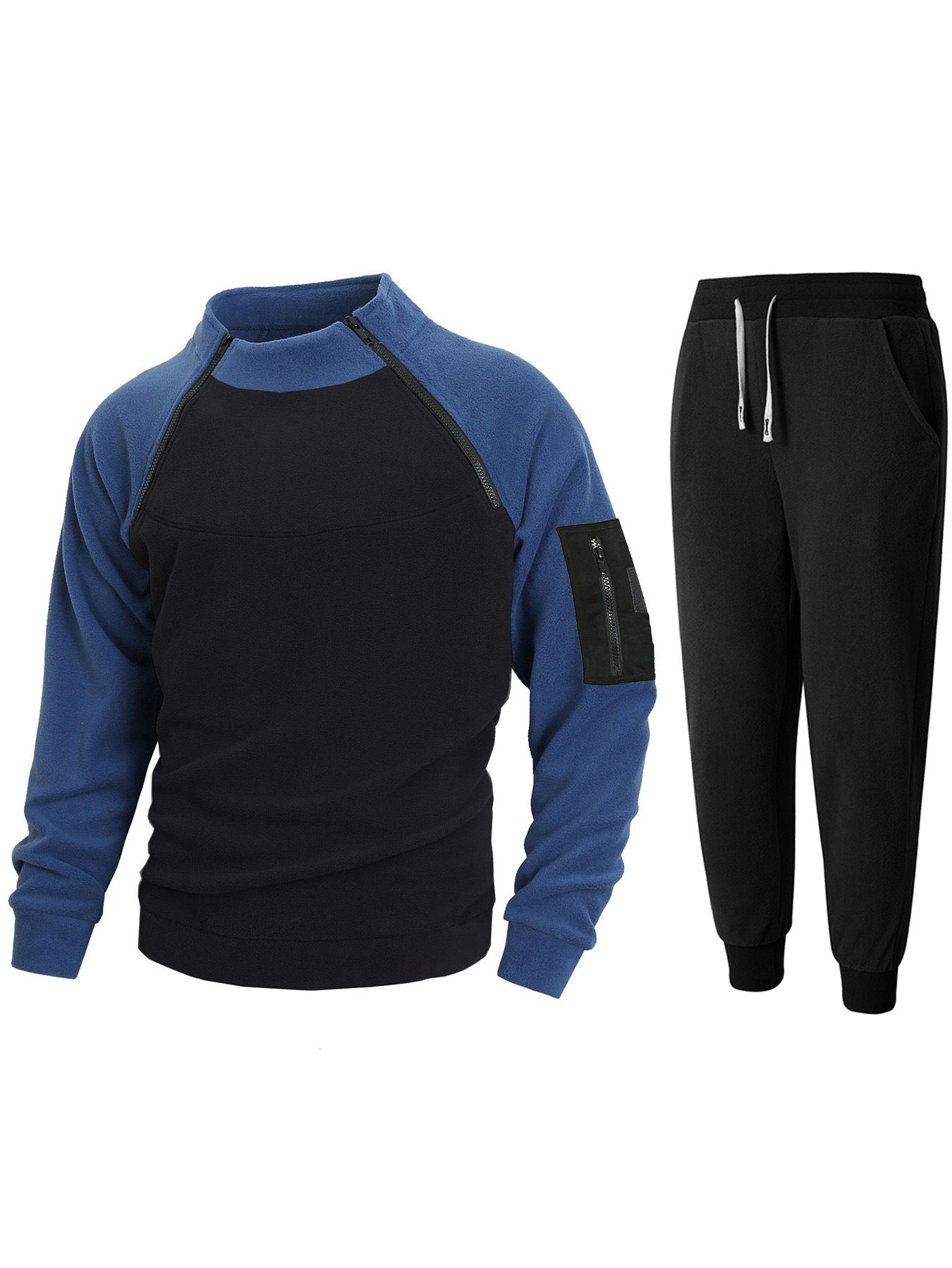 Street-wave Men's Functional Fleece Pullover With Stand Collar And Zip Arm Pocket For Active Lifestyles