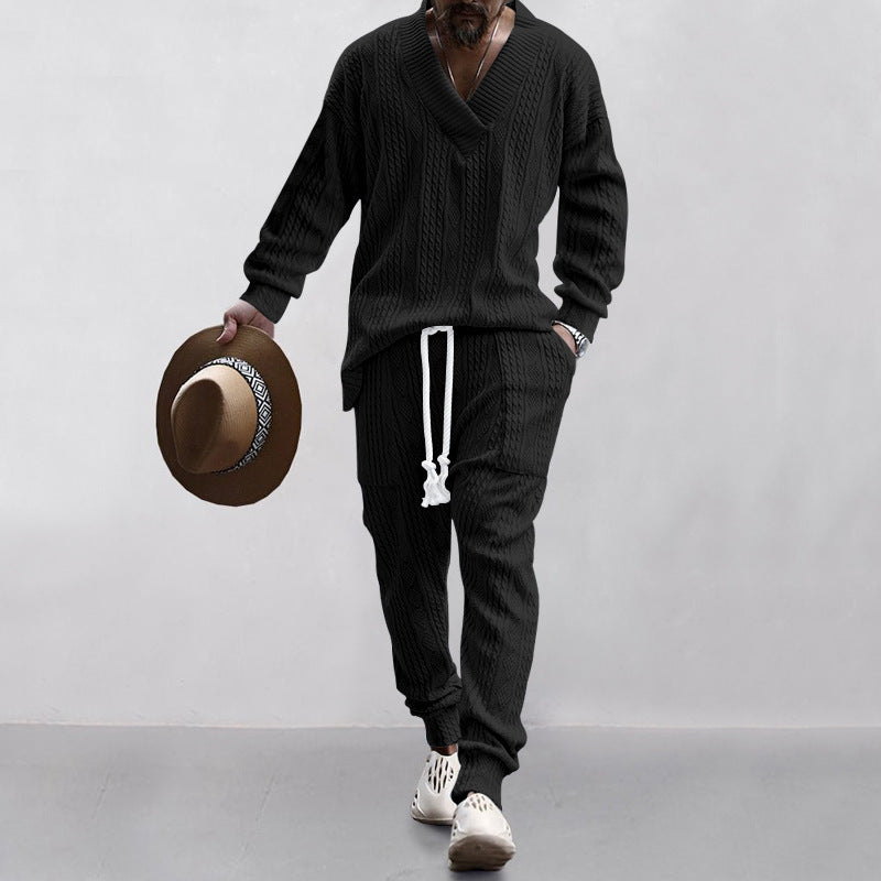 Street-Wave Mens Knit Tracksuit Set Breathable Cotton Blend Comfort For Everyday Wear