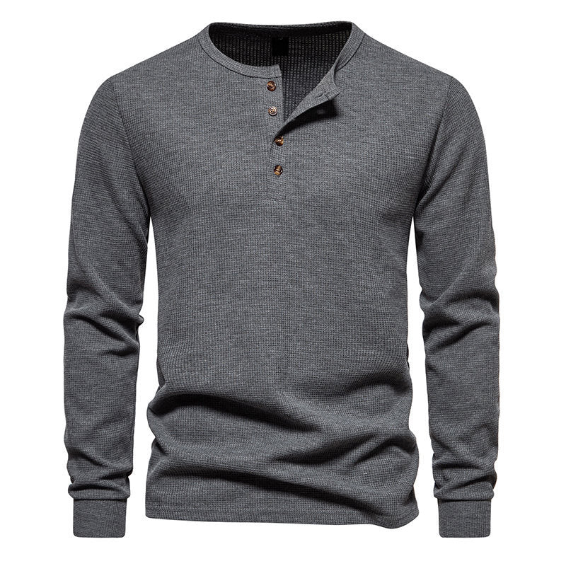 Street-Wave Mens Henley Long Sleeve Shirt With Textured Knit Placket For All Day Comfort