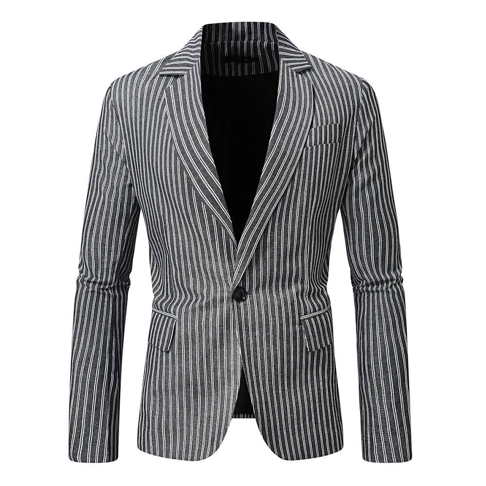 Men's Striped Blazer Streetwave For Professionals, Breathable Cotton Blend, Elegant Everyday Jacket