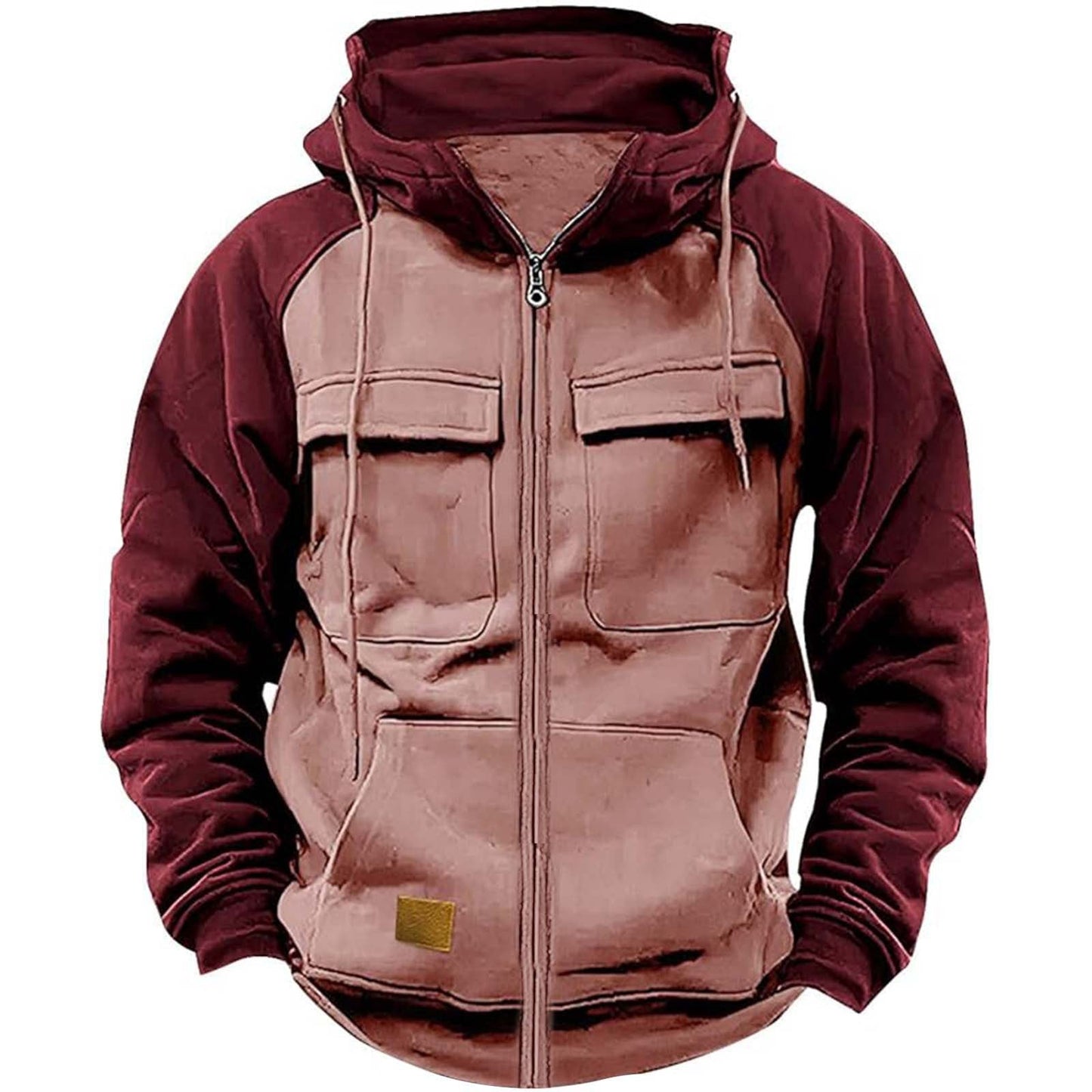 Mens Hooded Jacket With Front Utility Pockets And High Collar Streetwave Urban Everyday Outerwear