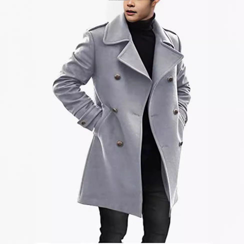 Men's Double-Breasted Wool Coat Street-wave Premium Warmth Luxurious Style For Fashionable Men