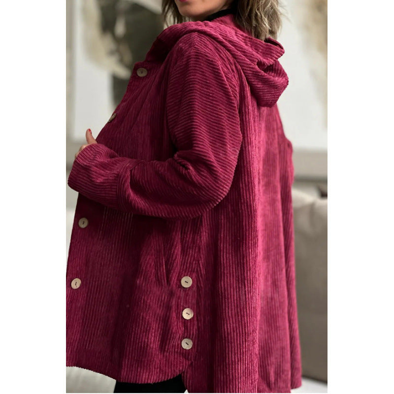 Street-Wave Corduroy Hooded Jacket For Women Cozy Plush Warmth For Transitional Weather