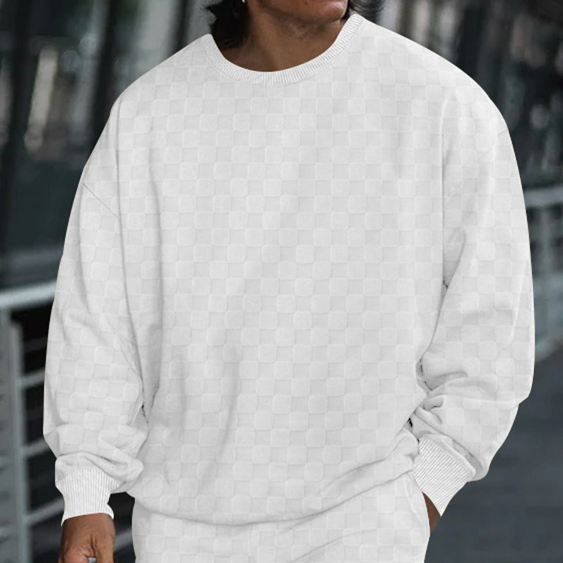 Street-Wave Men's Oversized Sweatshirt With Structured Checkerboard Pattern For Urban Streetwear Enthusiasts