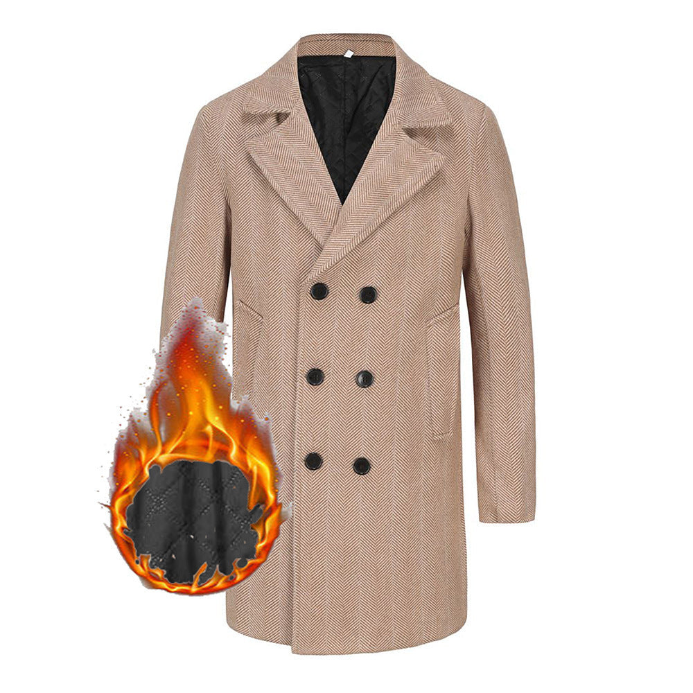 Street-wave Men's Herringbone Double-Breasted Coat Elegant Winter Overcoat for Modern Men