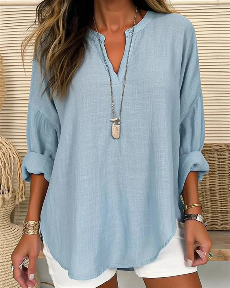 Street-Wave Women's Long Sleeve Shirt Effortless Breathable Cotton Linen Blend