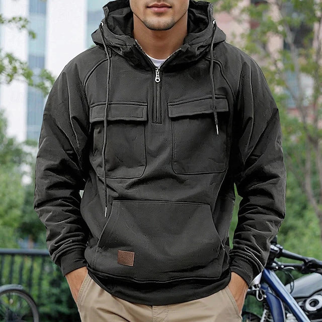 Street-wave Men's Fashionable Hooded Jacket With Practical Pockets Breathable Cotton