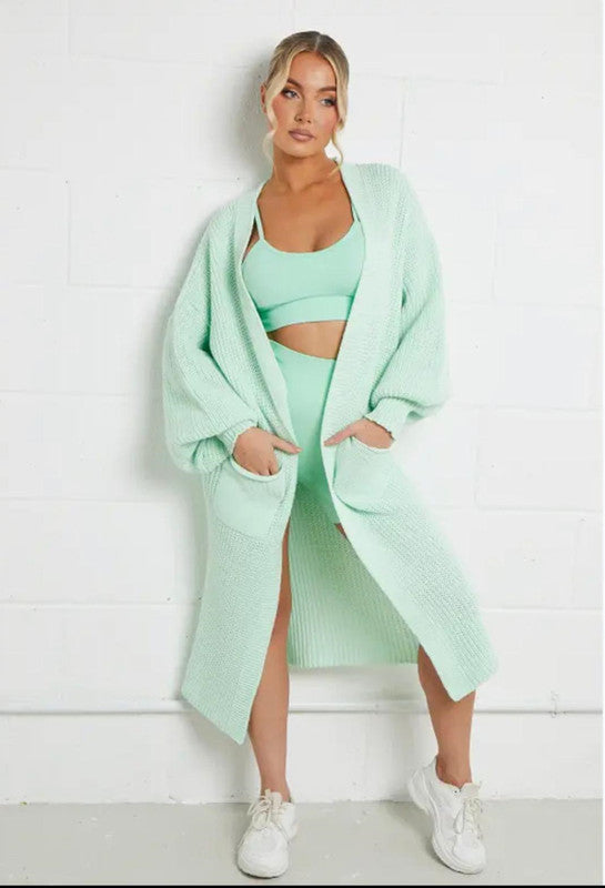 Street-wave Women’s Long Knit Cardigan With Chunky Knit Texture And Practical Pockets