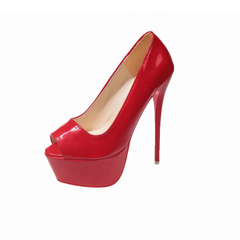 Street-wave Peeptoe Platform High Heels For Women Open Toe Stiletto Pumps Glossy Luxurious Patent