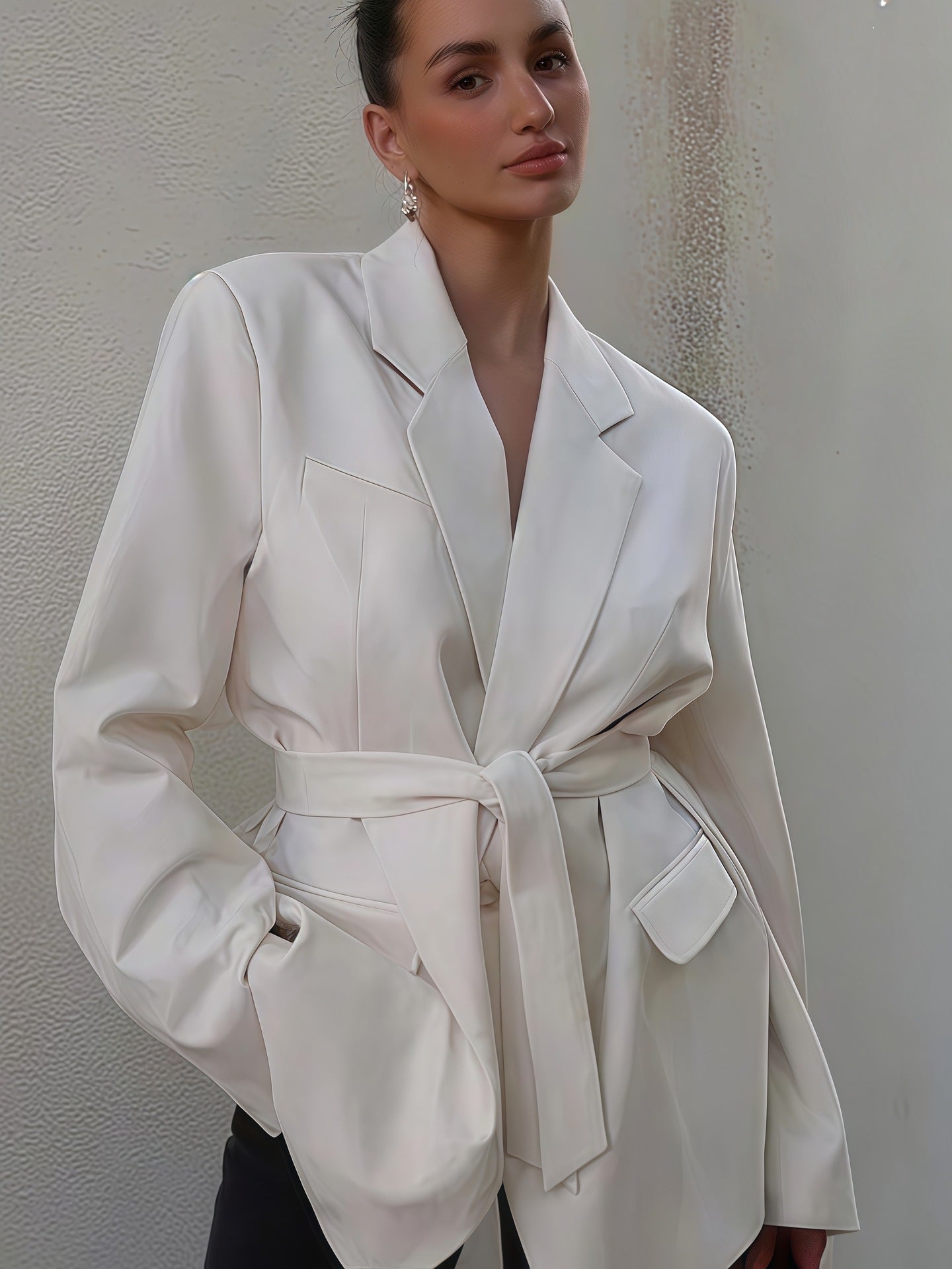 Streetwave Womens Elegant Blazer Jacket With Belt And Pockets For Modern Office Wear