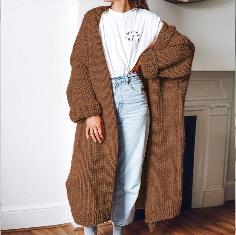 Street Wave Womens Chunky Knit Cardigan Coat With Open Front And Deep Pockets For Comfort