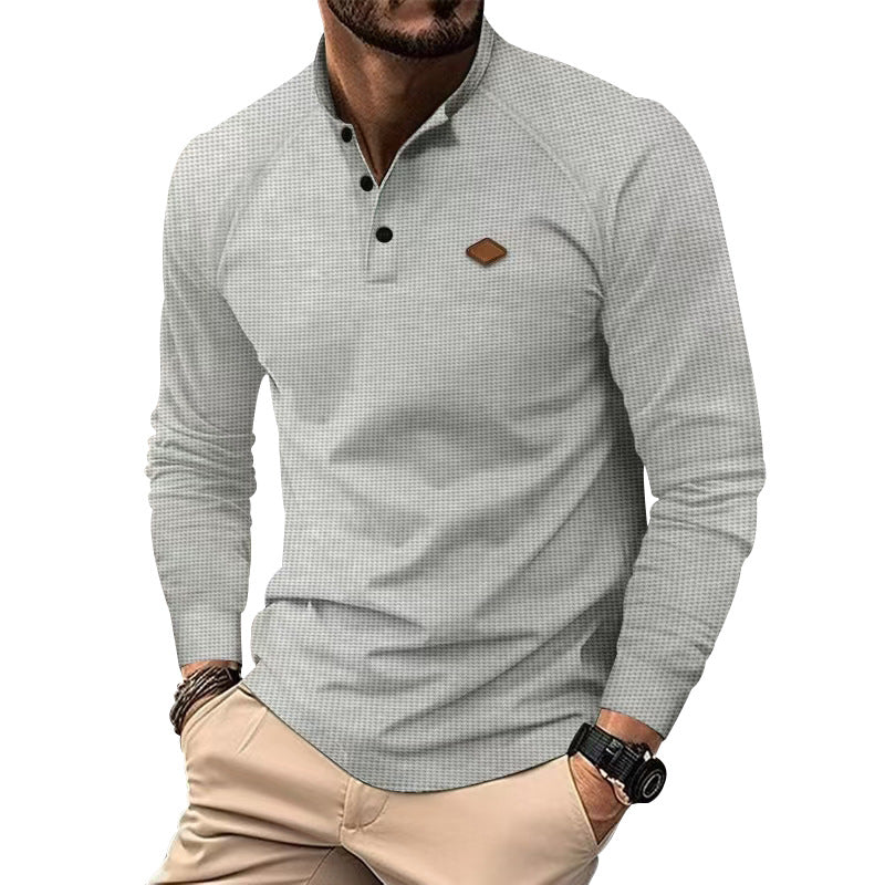 Street-wave Mens Long Sleeve Henley Shirt With Textured Surface And Button Details Breathable Comfort