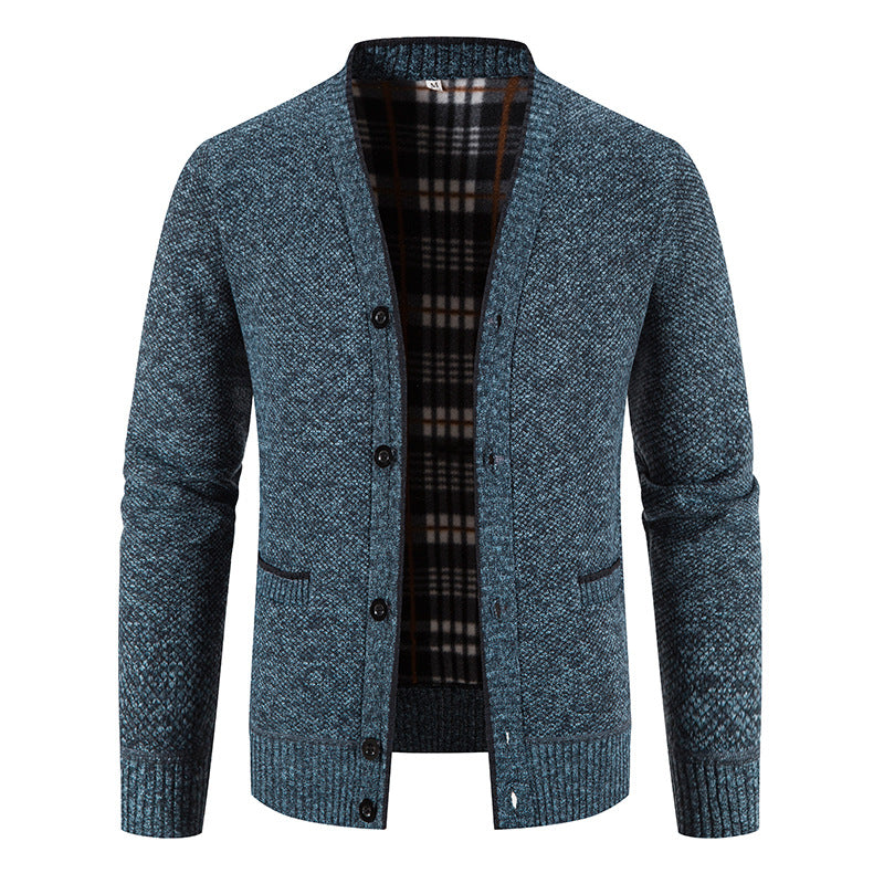 Street Wave Men's Cardigan With Elegant Checkered Knit Pattern Classic Button Closure Breathable Cotton Blend