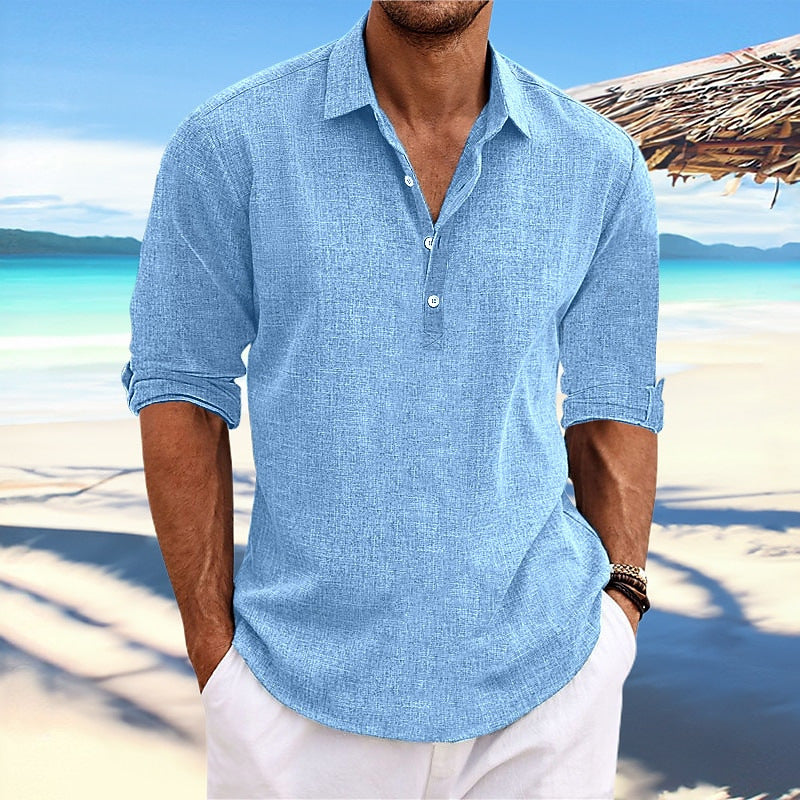 Street-Wave Mens Textured Long Sleeve Henley Shirt For Casual Comfort And Everyday Style