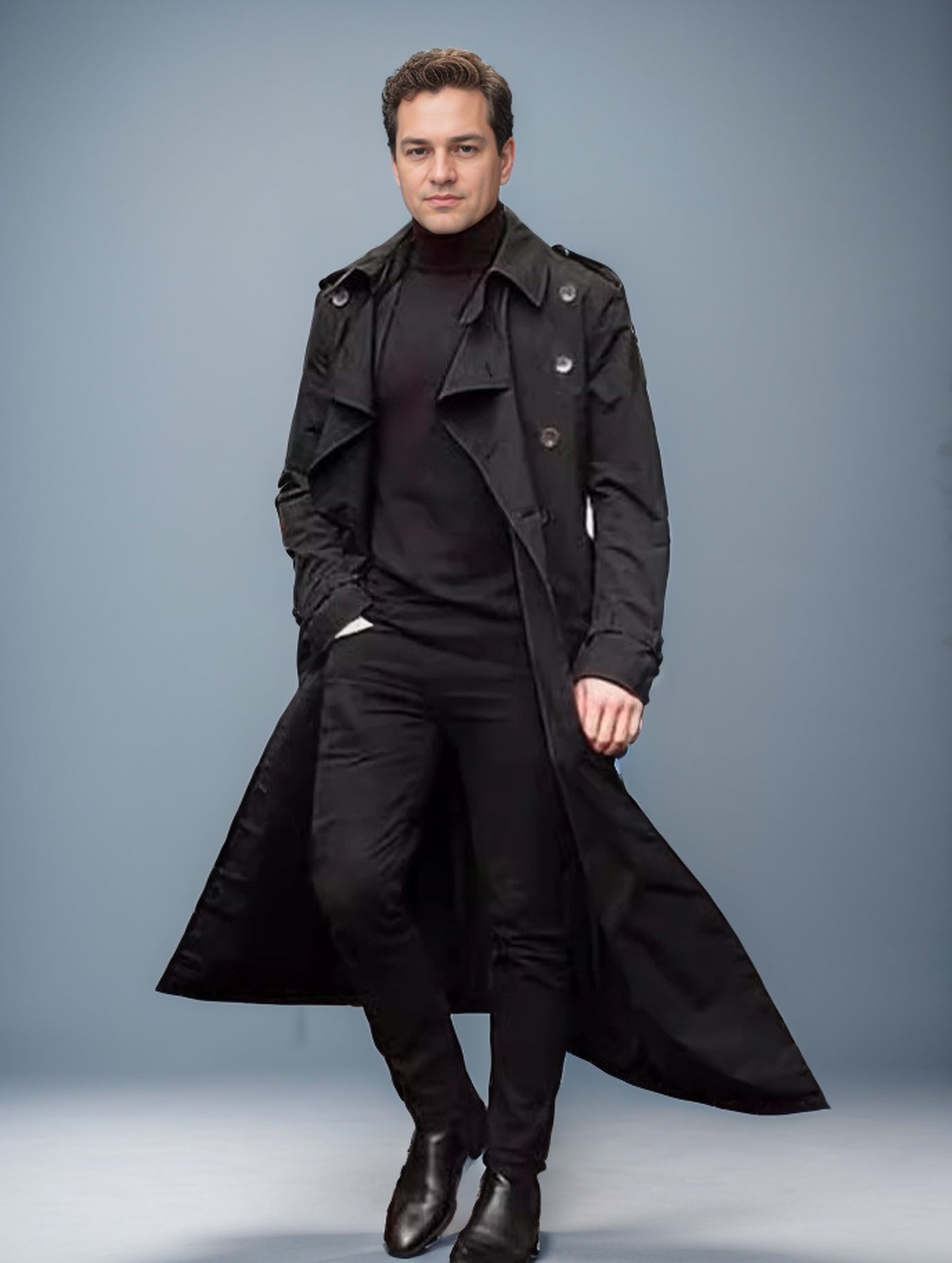 Mens Long Trench Coat Street Wave Elegant Modern Outerwear For Urban Professionals