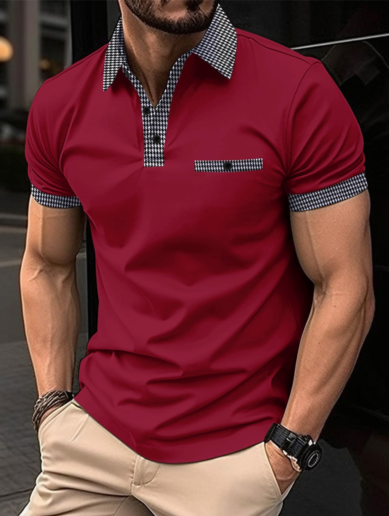 Heidi Mode Mens Polo Shirt With Matching Houndstooth Collar Breathable Waterproof