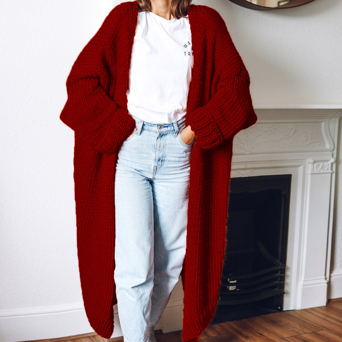 Street Wave Womens Chunky Knit Cardigan Coat With Open Front And Deep Pockets For Comfort