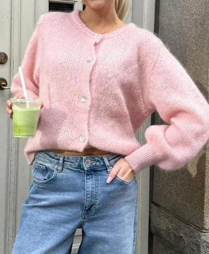 Street Wave Women Mohair Cardigan Cozy Plush Knitwear For Everyday Comfort And Warmth