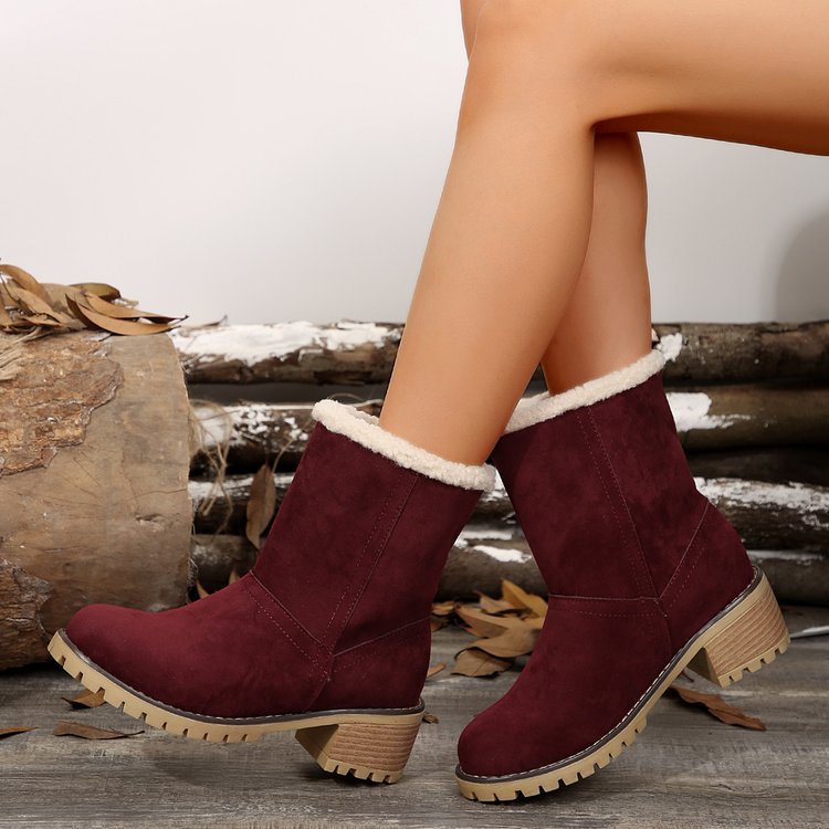 Street-wave Womens Warm Ankle Boots With Plush Shearling Collar Cozy Winter Fashion