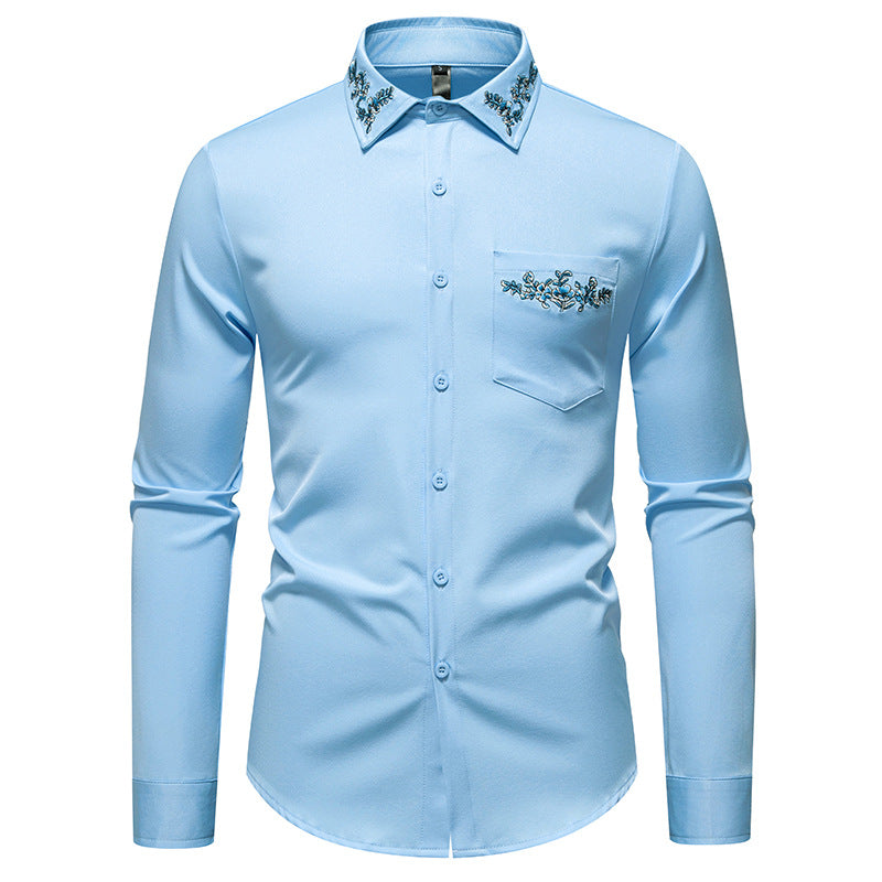 Street-wave Men's Floral Embroidered Long Sleeve Shirt - Premium Comfort for Modern Gentlemen