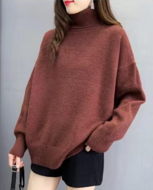 Street Wave Womens Oversized Turtleneck Sweater With Puff Sleeves Cozy Chic Knit