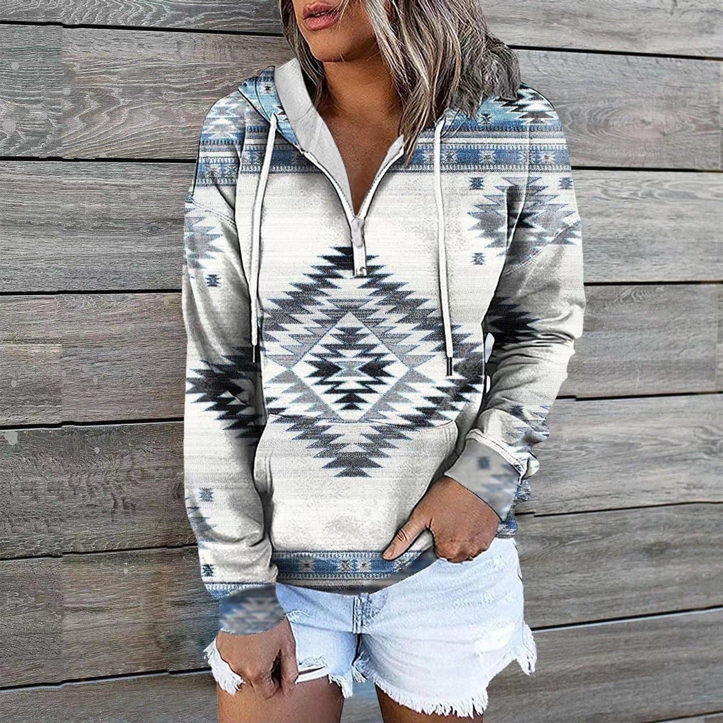Street Wave Aztec Print Zip Hoodie For Women Comfortable Stylish Everyday Wear Cozy Comfort For All Seasons