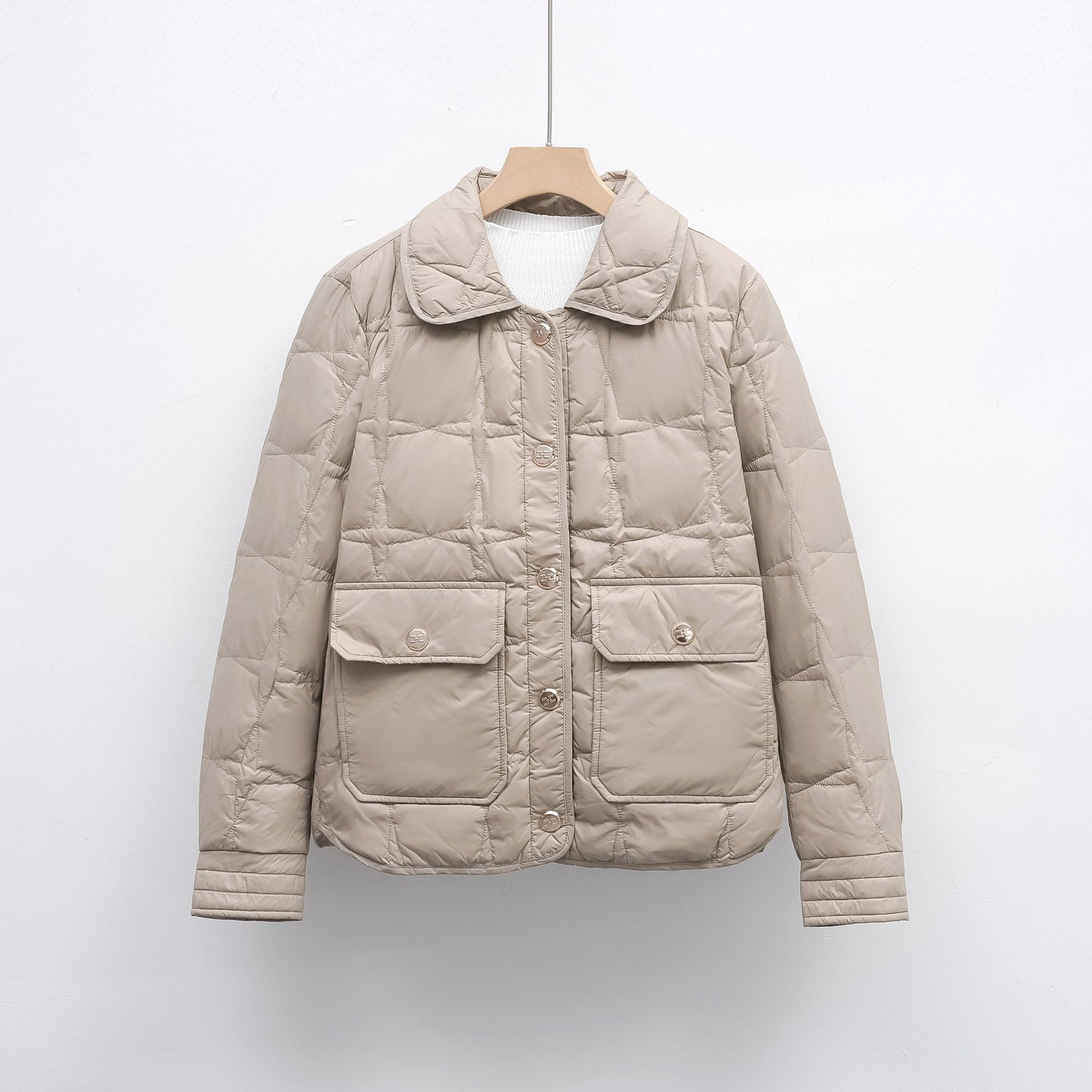 Street-wave Women Quilted Jacket With Button Closure And Front Pockets Lightweight Warm Coat
