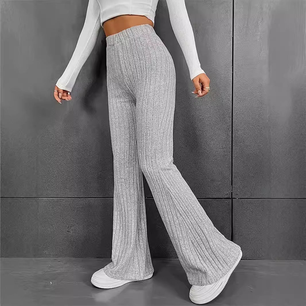 Street Wave Ribbed Knit Flared Pants For Women Ultra Comfortable Versatile Everyday Trousers