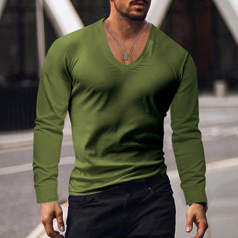 Street-wave Mens V Neck Long Sleeve Shirt Soft Cotton Blend Slim Fit Breathable Everyday Wear