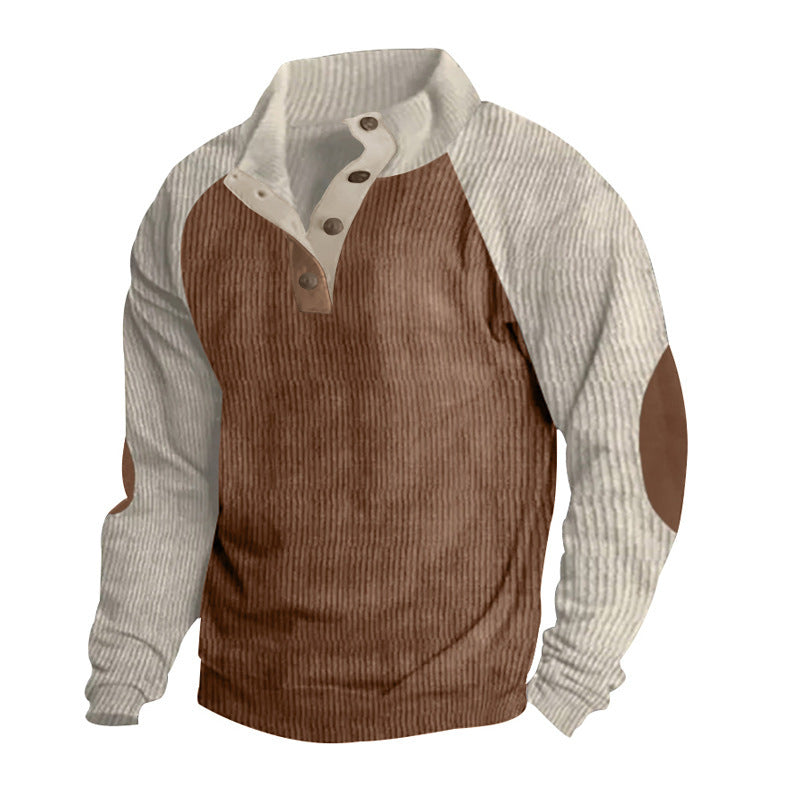 Mens Textured Knit Sweatshirt Regular Fit With Button Placket And Raglan Sleeves