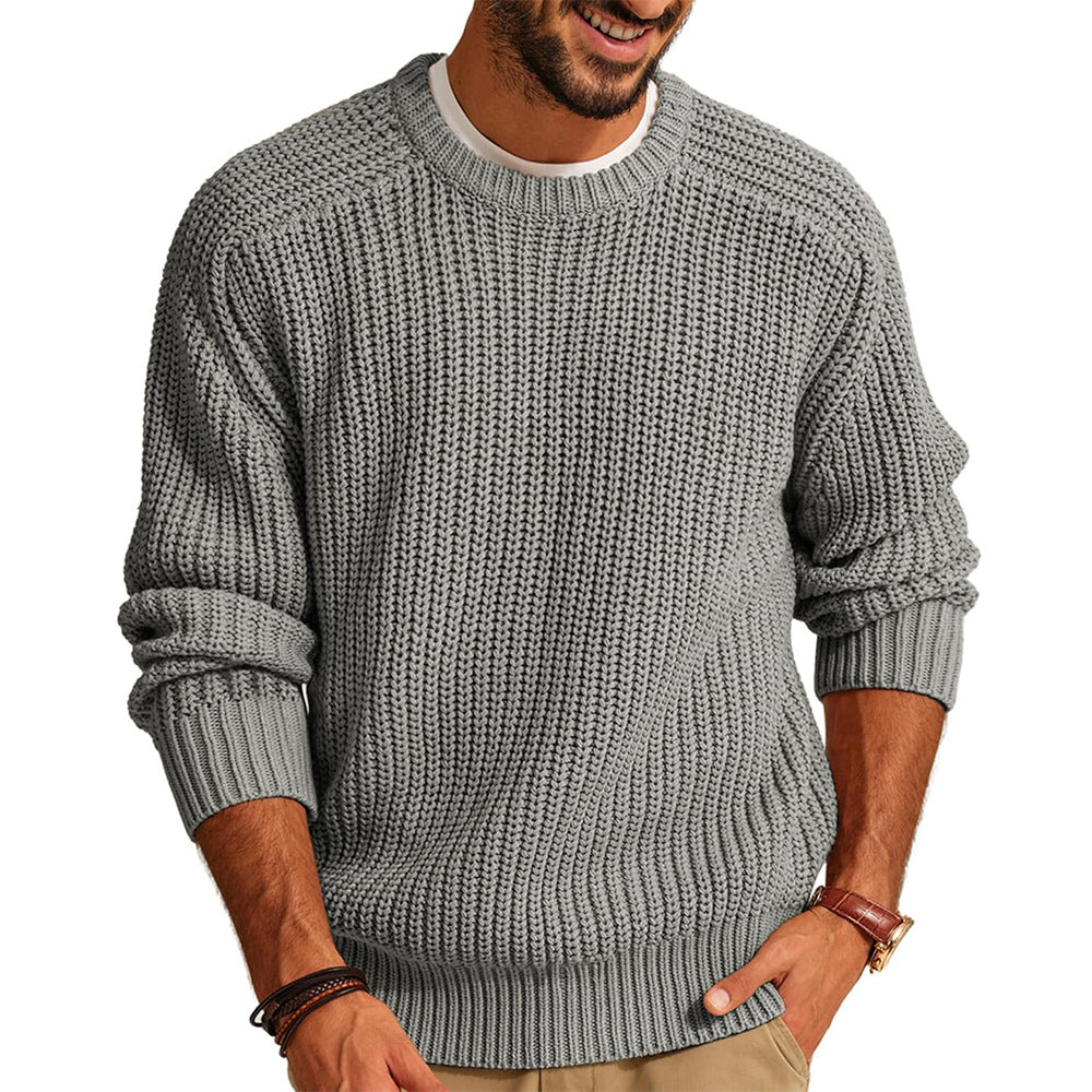 Mens Chunky Knit Pullover Crew Neck Streetwave Casual Warmth in Breathable Cotton
