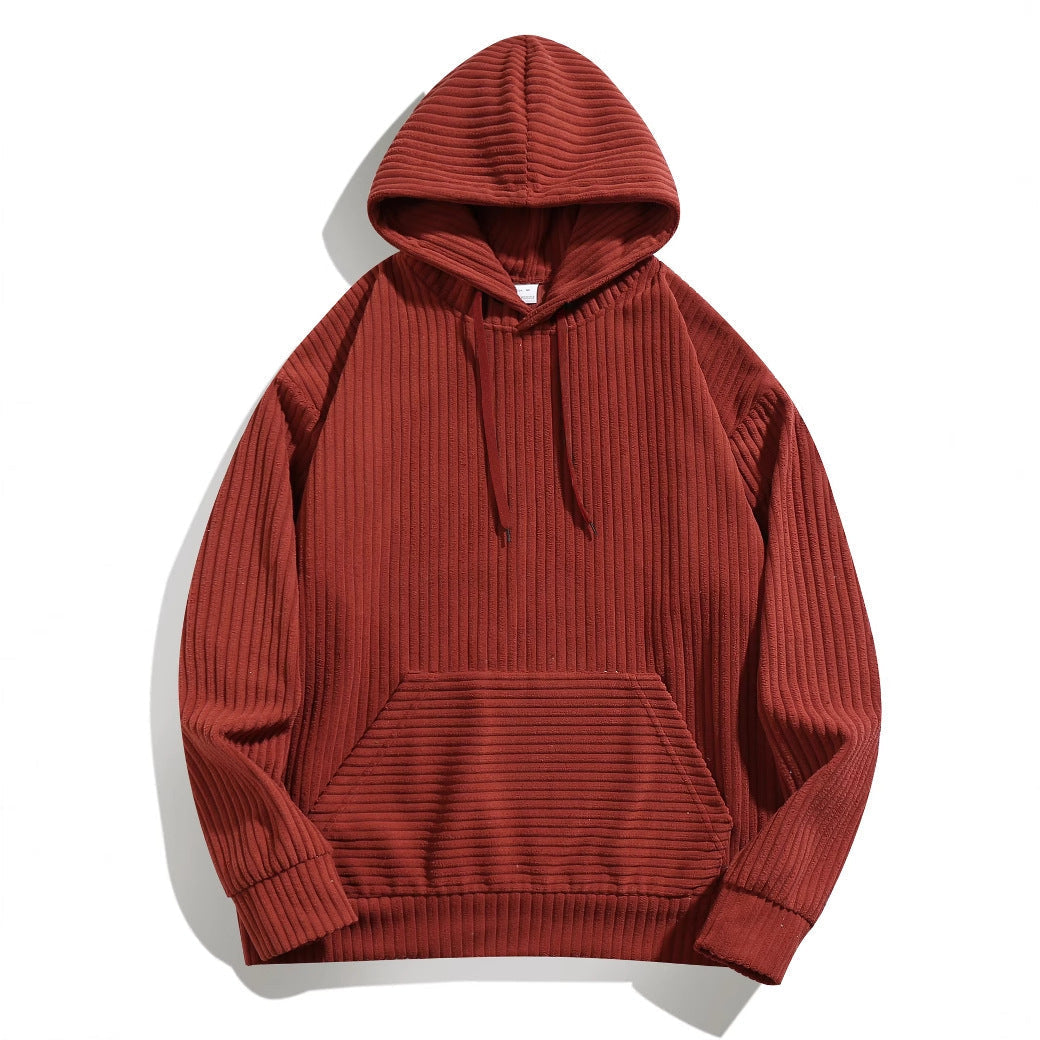 Street Wave Mens Hoodie With Structured Rib Knit Texture And Front Pockets For Cozy Casual Wear