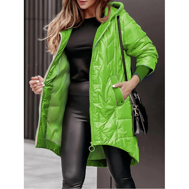 Street Wave Women Hooded Puffer Jacket With Large Pockets Lightweight Quilted Coat For Everyday
