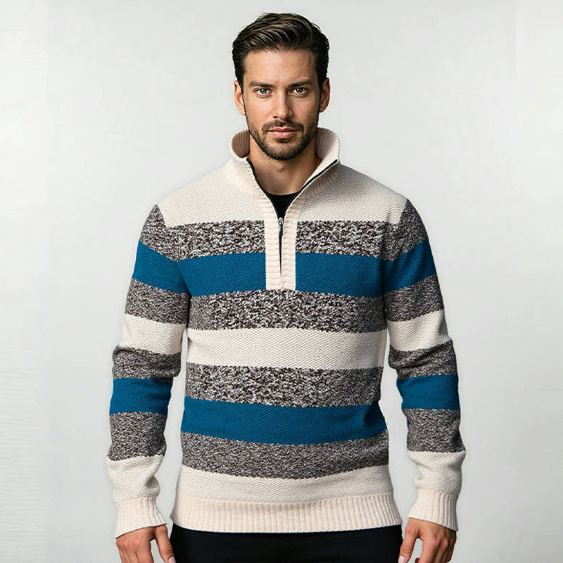 Mens Striped Half Zip Knit Sweater By Street Wave Stylish Comfort For Men Everyday Style