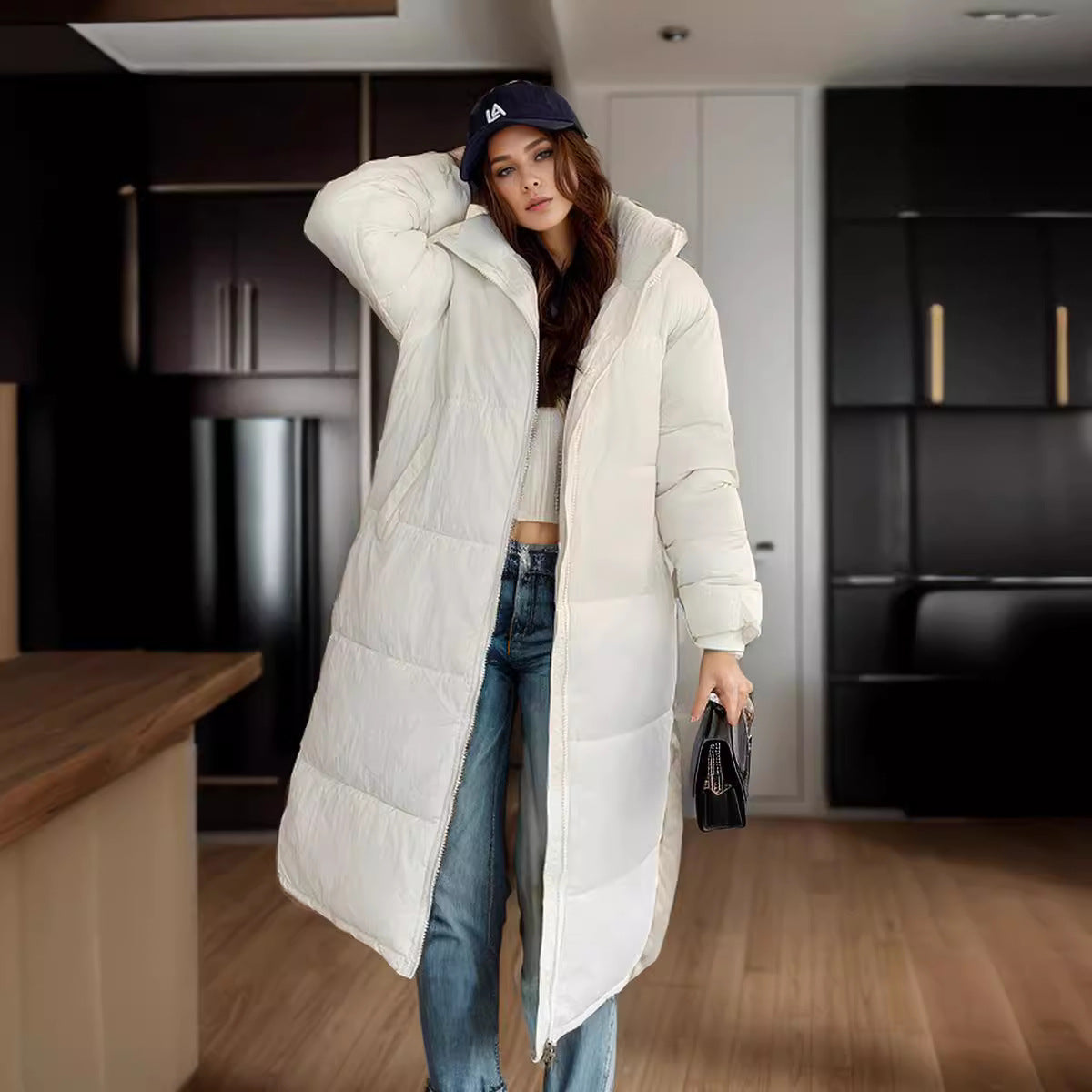 Street-Wave Women Long Down Coat With Hood Knee-Length Ultra Warm Insulated Puffer Jacket