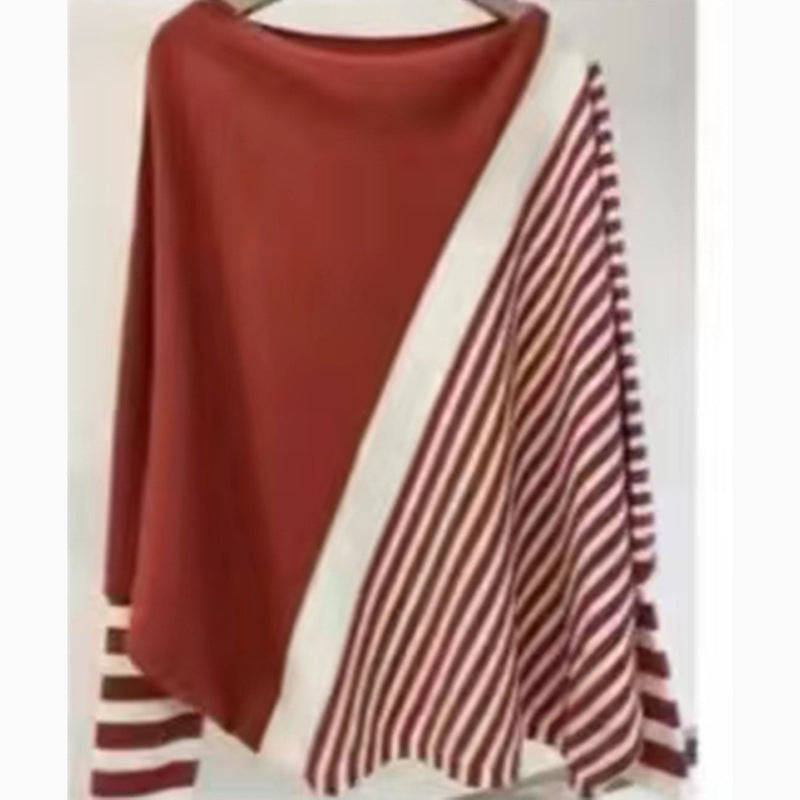 Street-wave Women's Asymmetric Knit Pullover With Graphic Stripe Pattern Chic Comfortable Fashion Sweater
