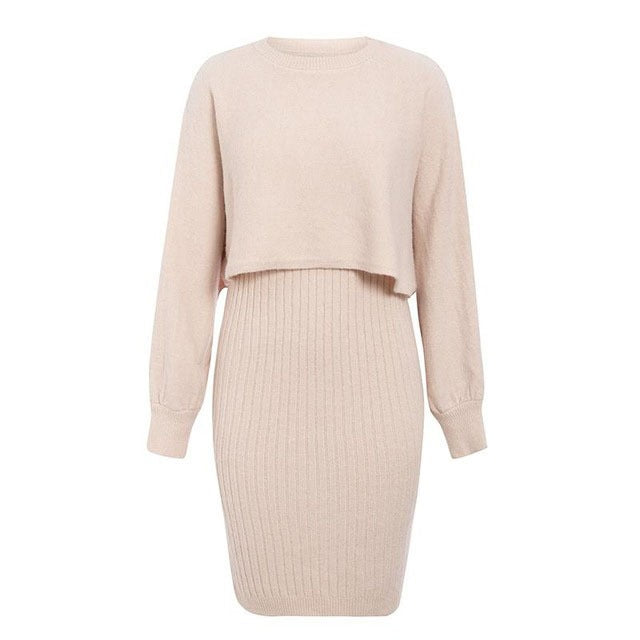 Street-Wave Women Knit Dress With Cropped Top For Casual Chic Comfort In Soft Cotton