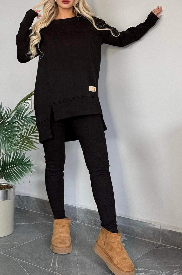 Streetwave Women's Sweatshirt Set With Asymmetric Hem And Pockets For Cozy Everyday Lounge