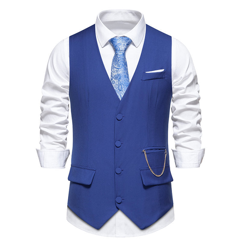 Street-wave Mens Elegant Suit Vest With Practical Pockets For Formal Events Ideal For Business Grooms