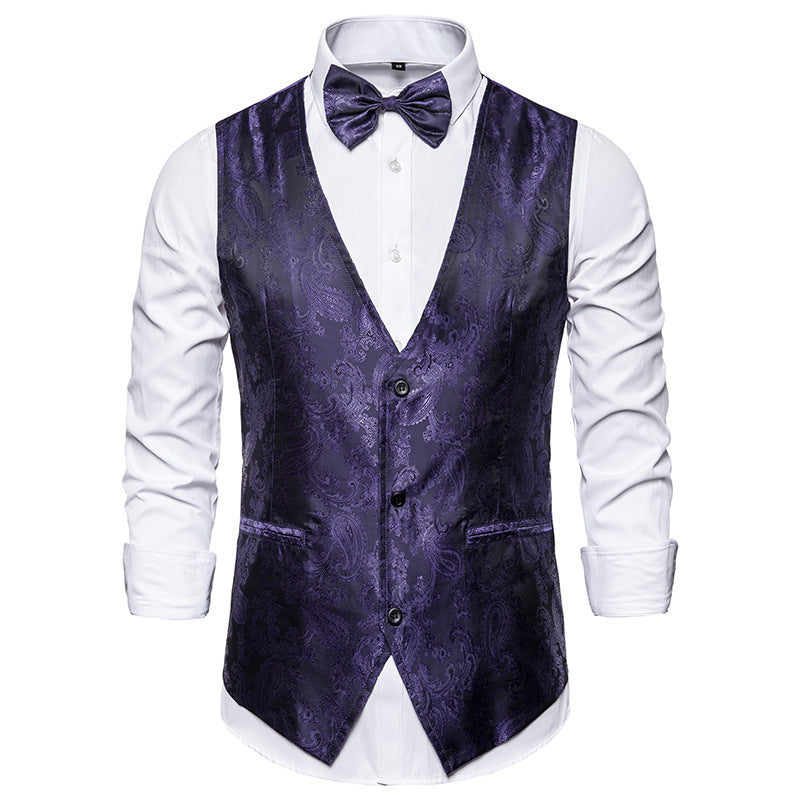 Street Wave Mens Elegant Paisley Jacquard Vest Waistcoat With Fine Pattern For Formal Events
