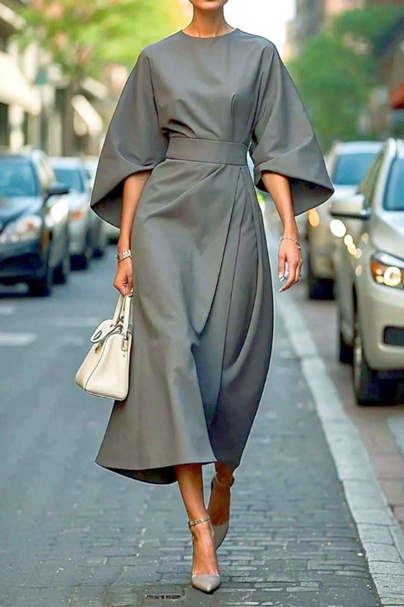 Street Wave Womens Maxi Dress With Voluminous Sleeves Belted Silhouette Luxurious Fabric For Elegant Events