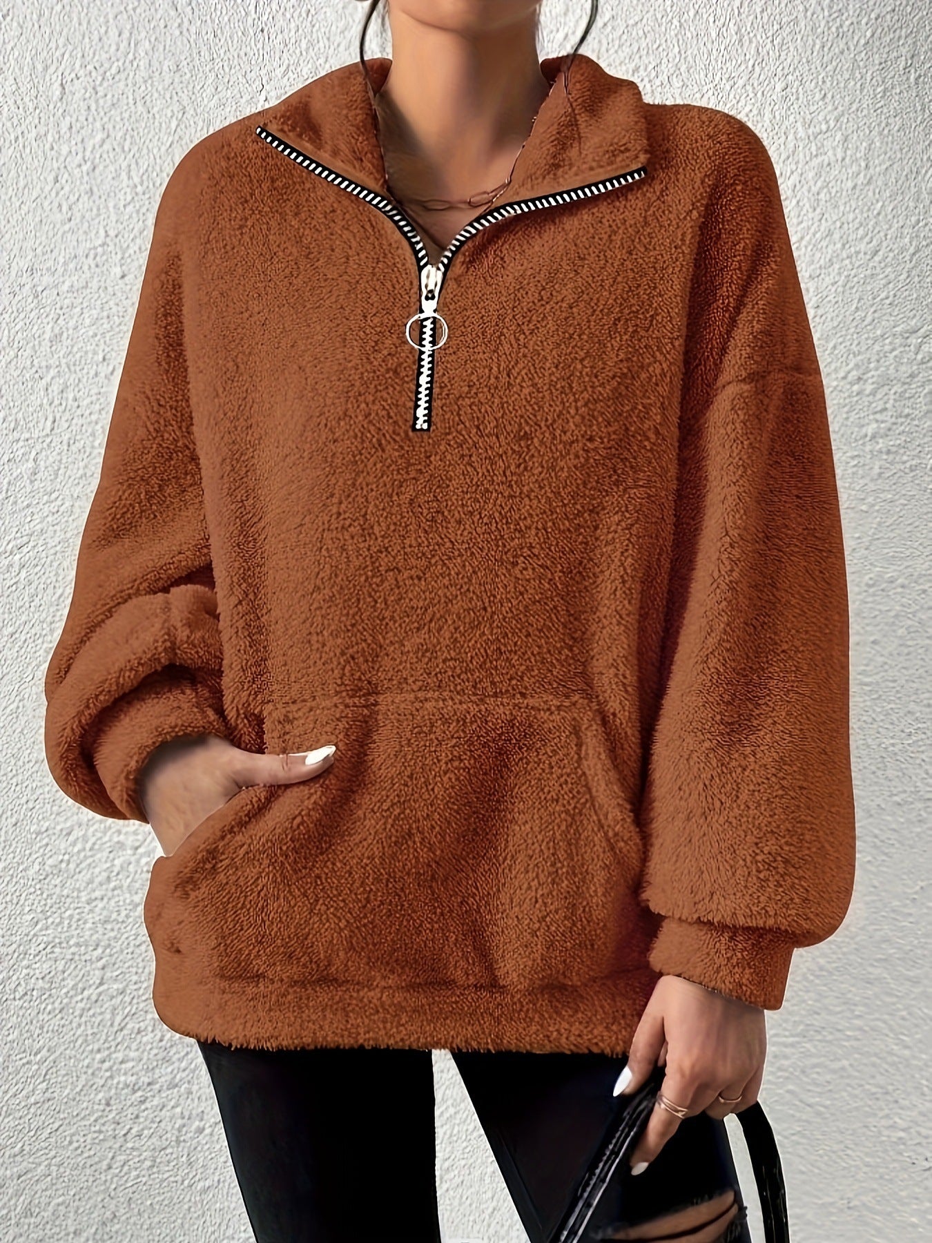 Street Wave Womens Cozy Fleece Pullover Half Zip With Side Pockets Warm And Comfortable