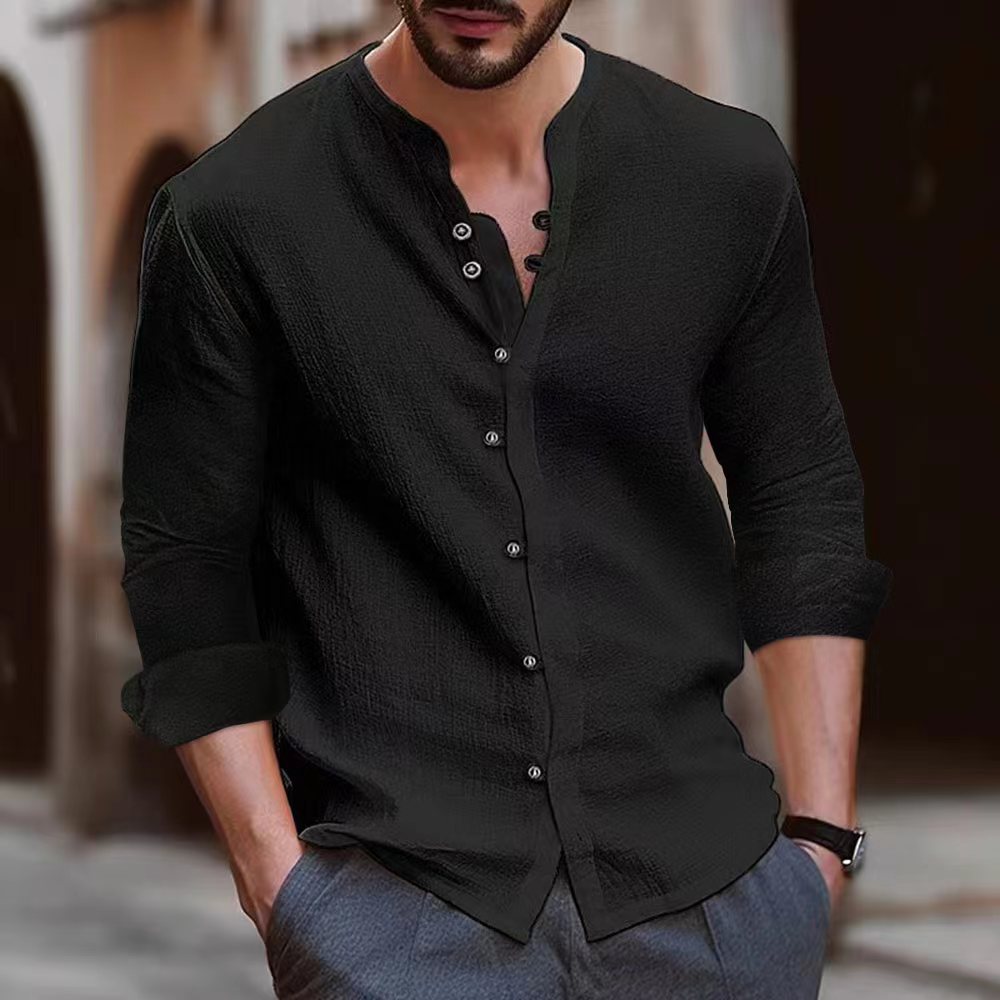 Men's Lightweight Cotton Henley Shirt Street Wave Button Detail For Everyday Stylish Men And Casual Outfits