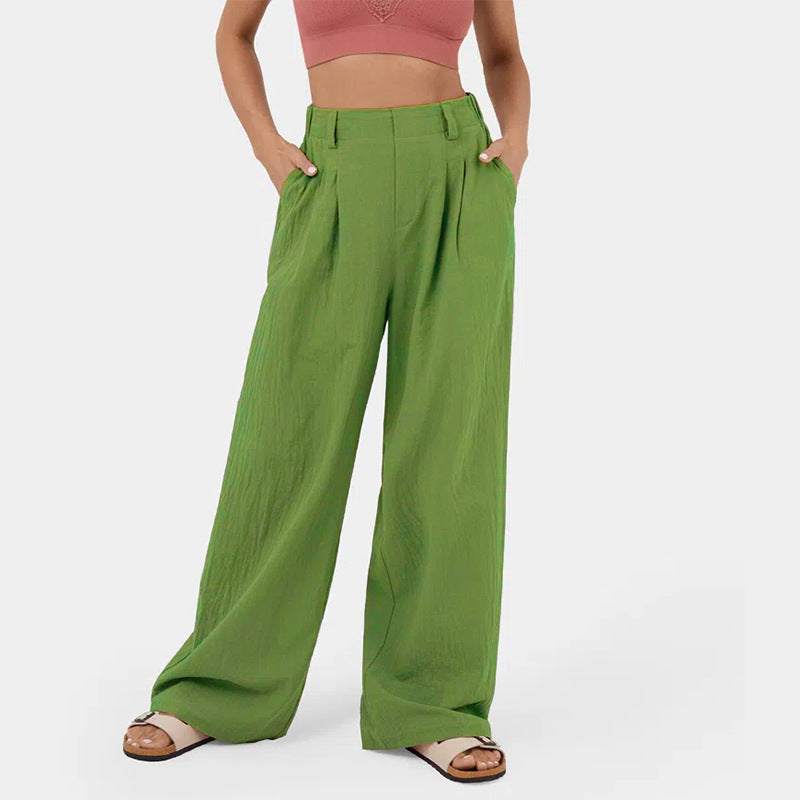 Street-wave Women's Wide-Leg Chino Pants With Elegant Pleats And Practical Side Pockets