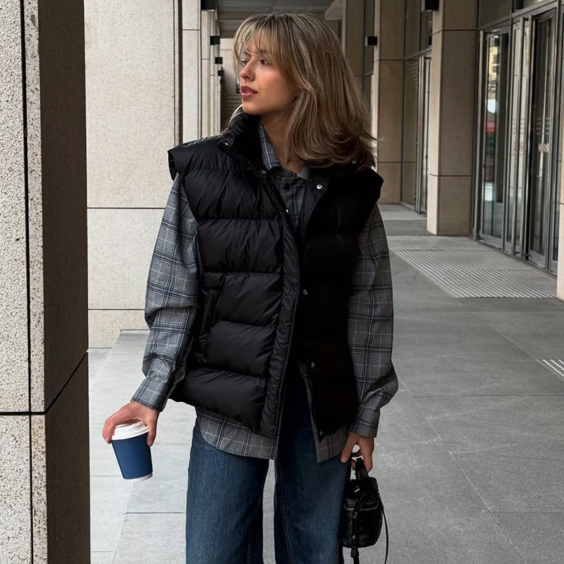 Streetwave Women's Quilted Vest With Brushed Flannel Shirt Cozy Warm Layering Look
