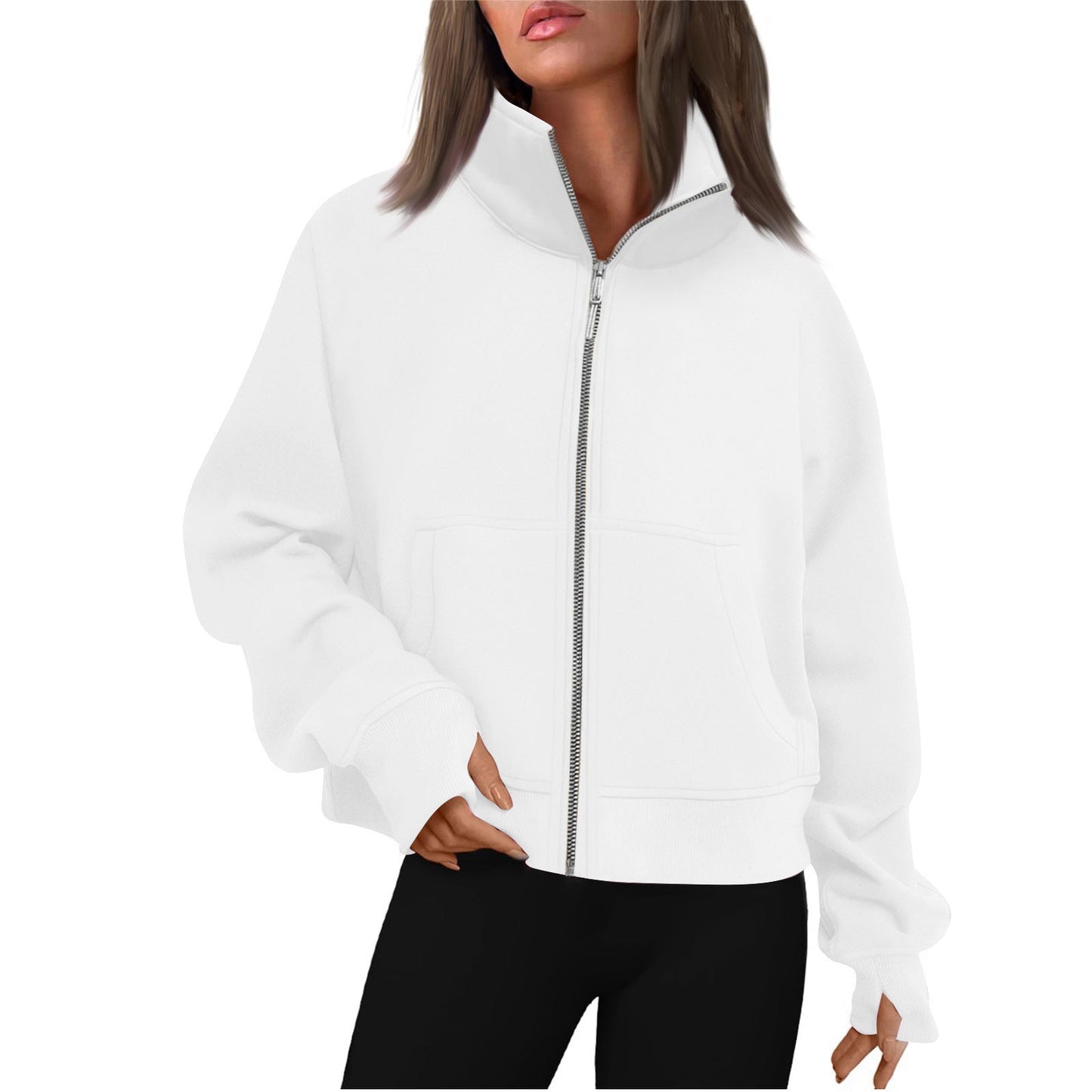 Street-Wave Women's High Collar Sweatshirt Jacket Cozy Everyday Wear For Comfort And Warmth