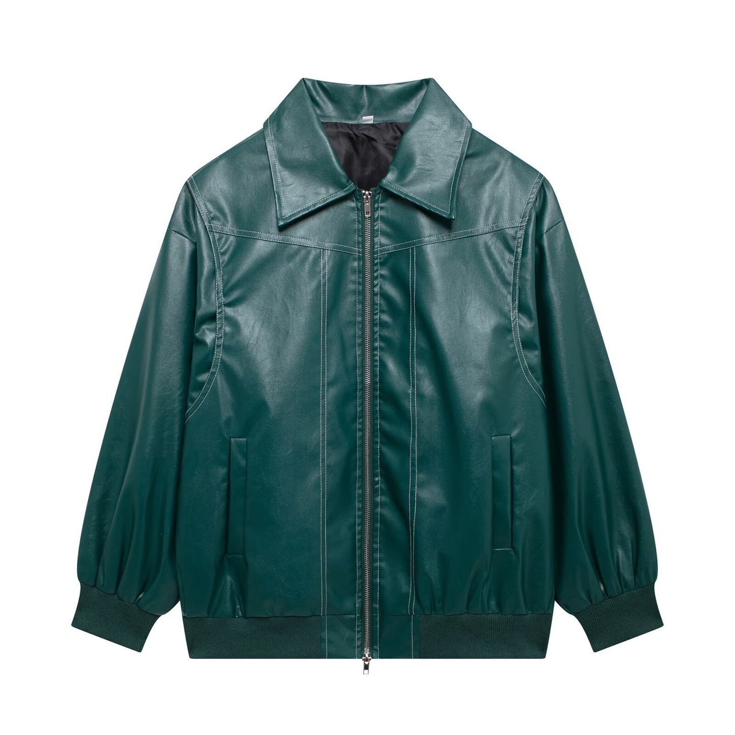 Women Faux Leather Jacket Street-Wave Casual Fit With Elastic Hem For Urban Style Lovers