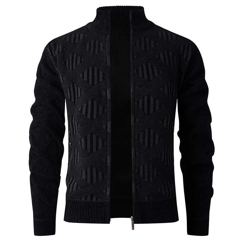Streetwave Mens Knit Cardigan With Structured Geometric Pattern And Premium Zip Closure