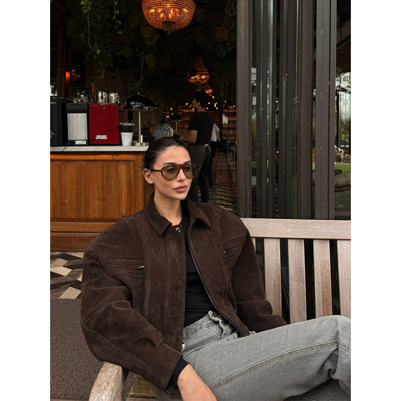 Street-wave Suede Cropped Jacket For Women Chic Modern Design With Premium Comfort And Statement Style